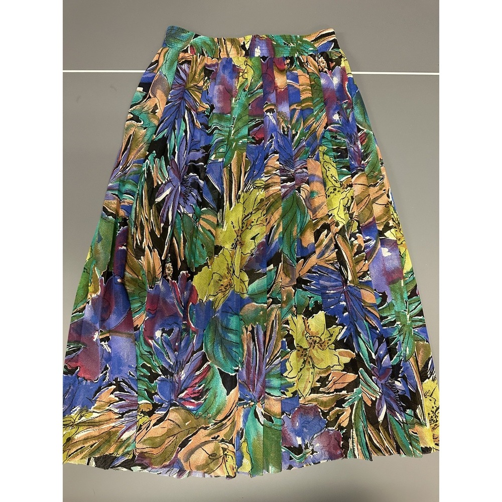 Vintage Laurissa Chiffon Pleated Skirt Bold Floral Print Midi Elastic Waist S